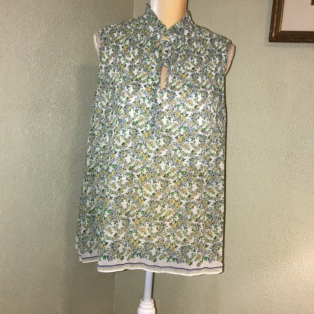 Max Studio Green Floral Sleeveless Chiffon Top Size Medium